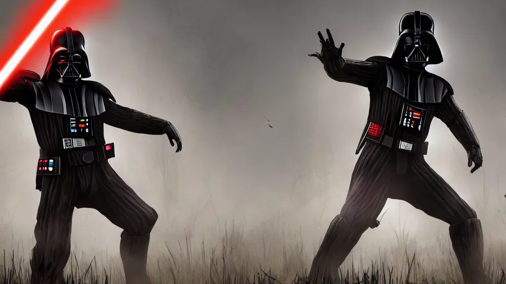 Prompt: Screenshot of Darth Vader as a character in Dead By Daylight