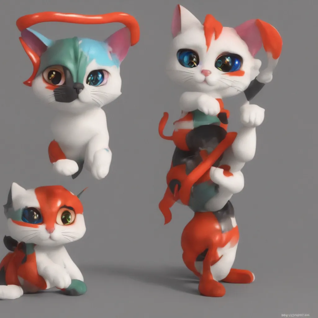 Image similar to chibi cat made from colorful latex - 8 k octane render