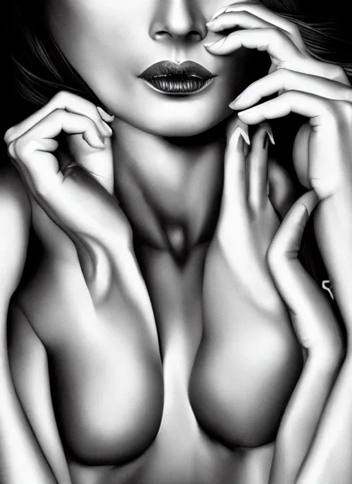 Image similar to a gorgeous female, photo by helmut newton, realistic, smooth face, perfect eyes, symmetrical, full body shot, wide angle, sharp focus, 8 k high definition, insanely detailed, intricate, elegant, art by artgerm