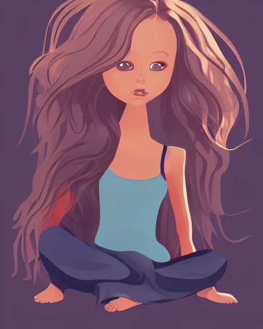 Image similar to a little girl sit beach. clean cel shaded vector art. illustration art by lois van baarle and helen huang and artgerm