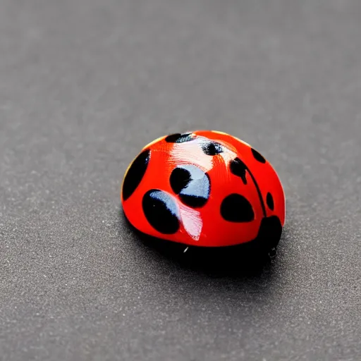 Prompt: canon 8 0 d with 1 0 0 mm macro lens ladybug on dark glossy ceramic plate 4 k