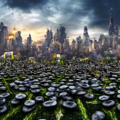 Image similar to city made out of mushroom housing, realistic, hdr, hdd, clear image,