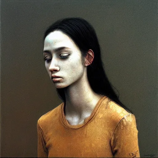 Prompt: portrait of 19 years old girl, painting by Beksinski
