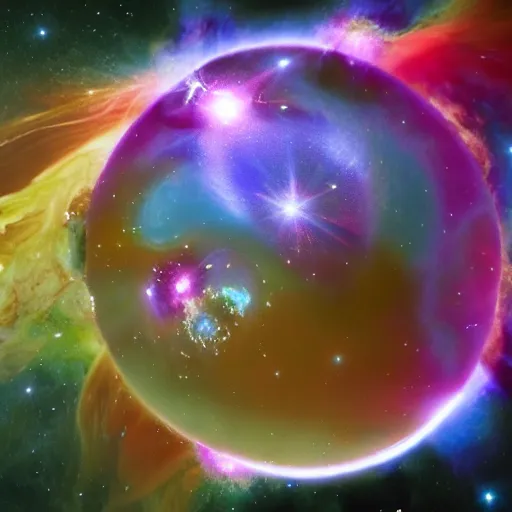 Prompt: A portrait of a cosmic glass orb filled with a plasma charged nebula.