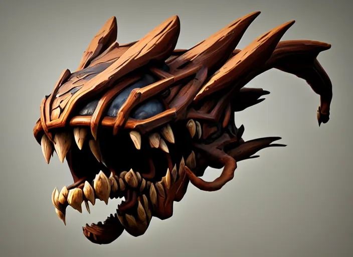 Image similar to brown wooden festeroot dragonskull treant head, stylized stl, 3 d render, activision blizzard style, hearthstone style, darksiders art style, greg rutkowski style