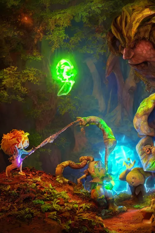 Image similar to arcane fantasy art giant golem elemental wood rock bastion forged gemstone enchanted forest troll, global illumination ray tracing hdr fanart arstation by sung choi and eric pfeiffer and gabriel garza and casper konefal lisa frank zbrush central hardmesh radiating a glowing aura