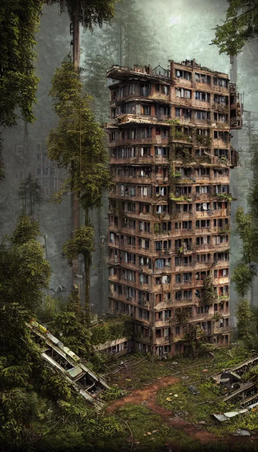 Image similar to a beautiful ultradetailed render of city building unfinished building urbex industrial architecture dormitory by antoine predock, wilderness mars steampunk reclaimed by nature forest tundra rainforest postcyberpunk myst, archdaily, wallpaper, highly detailed, trending on artstation.