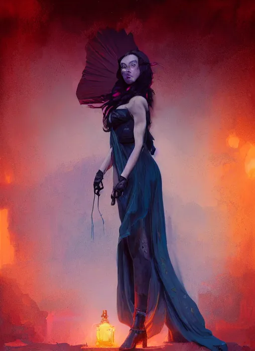 Image similar to hyper realistic photo of victorian sorceress, full body, rule of thirds, conceptart, saturated colors, cinematic, greg rutkowski, brom, james gurney, mignola, craig mullins, artstation, artgerm cgsociety