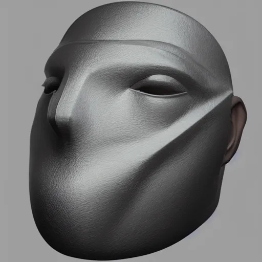 Image similar to concept design for a solid plate featureless metallic mask, 3 d render, volumetric lighting, unreal engine