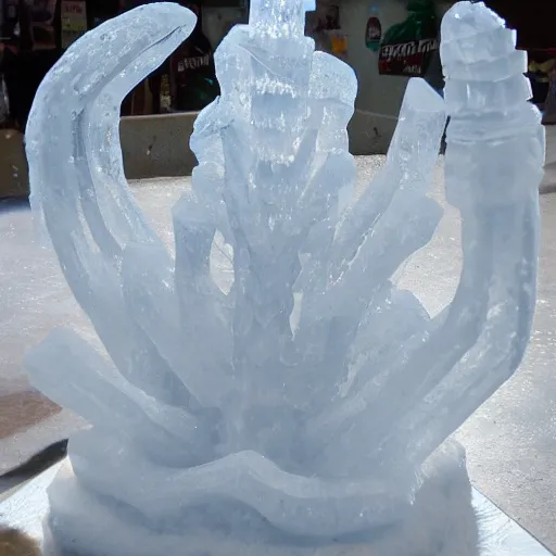 Image similar to intricate ice sculpture of an eldritch god fungus