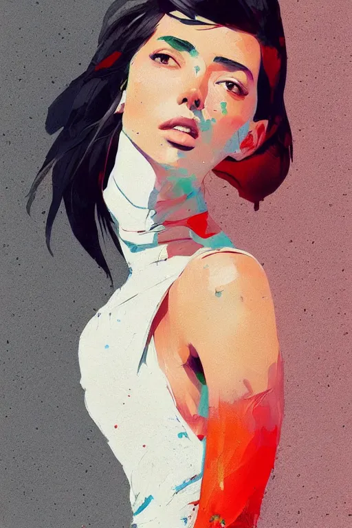 Image similar to a ultradetailed beautiful painting of a stylish woman with a white tank top, by conrad roset, greg rutkowski and makoto shinkai trending on artstation