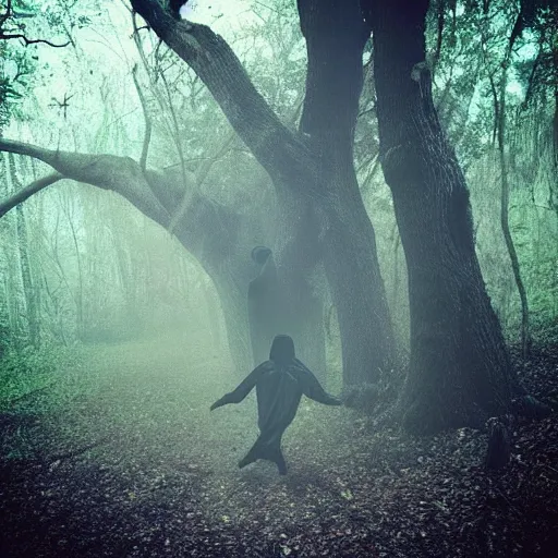 Prompt: “ the boogeyman chasing me through the forest”