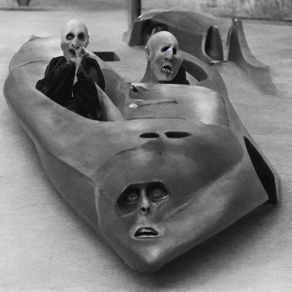 Image similar to nosferatu in a bobsleigh