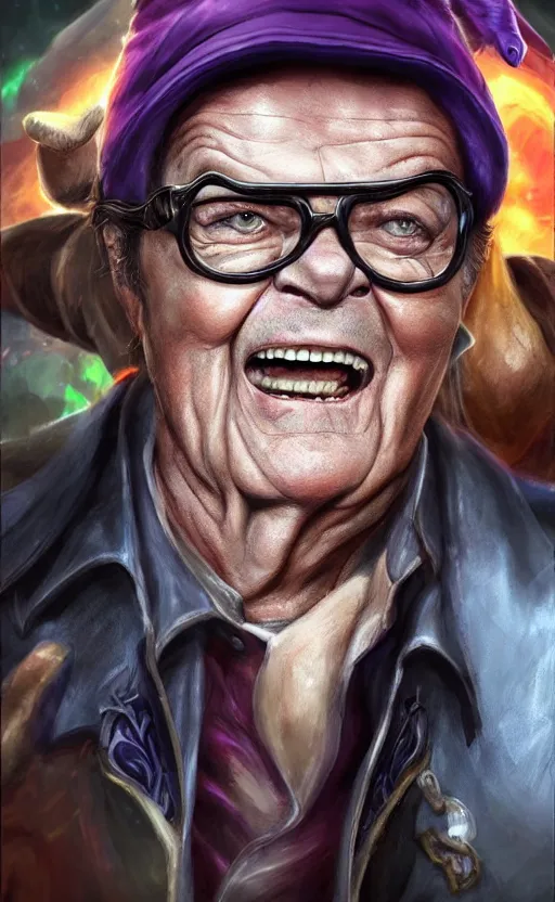 Image similar to Jack Nicholson as a character in the game League of Legends, with a background based on the game League of Legends, detailed face, old 3d graphics