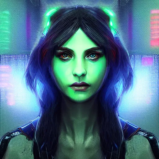 Image similar to portrait of an elf in a cyberpunk style, neon lights, digital art, artstation cgsociety masterpiece