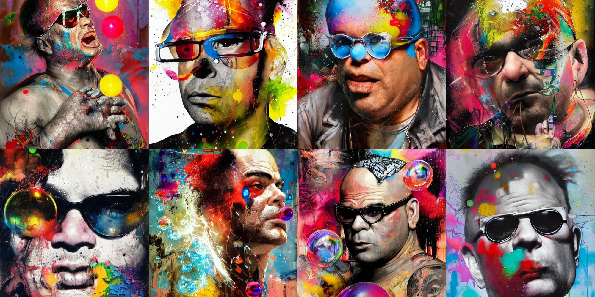 Prompt: konnan, ( hallucinating colorful soap bubbles ), by jeremy mann, by sandra chevrier, by dave mckean and richard avedon and maciej kuciara, 8 0's, punk rock, high detailed, 8 k