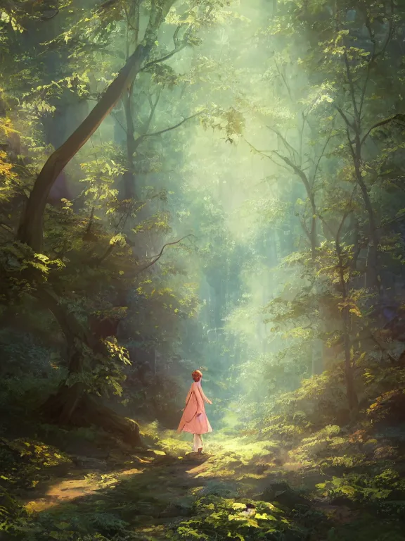 Image similar to an angel walking through a forest, holy aura. 8 k, octane render. by makoto shinkai, stanley artgerm lau, wlop, rossdraws, james jean, andrei riabovitchev, marc simonetti, krenz cushart, sakimichan, d & d trending on artstation, digital art.