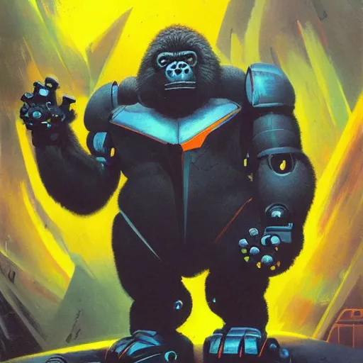 Image similar to a large anthropomorphic gorilla shaped mecha by paul lehr and moebius