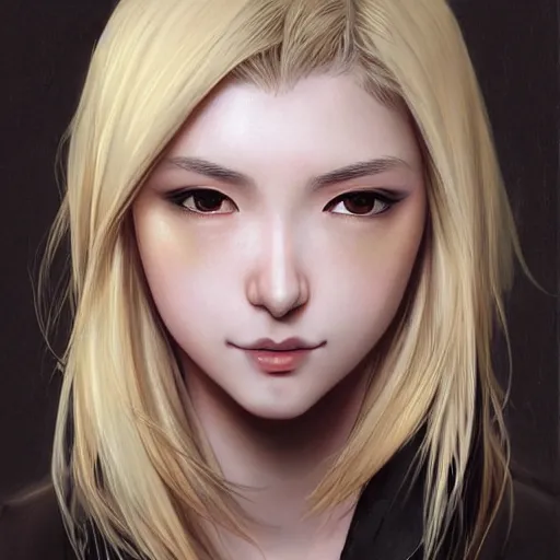 Image similar to Blonde Girl from ryu ga gotoku with thin lips, pronounced cheekbones, hair of medium length (longer caret), highly detailed, digital painting, artstation, concept art, smooth, sharp focus, illustration, ArtStation, art by artgerm and greg rutkowski and alphonse mucha and J. C. Leyendecker and Edmund Blair Leighton and Katsuhiro Otomo and Geof Darrow and Phil hale and Ashley wood and Ilya repin and Charlie Bowater