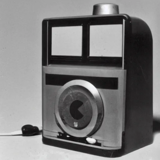 Prompt: a photo of an iPod from the 1930s, 1935