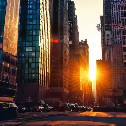 Prompt: sunset between buildings in new york