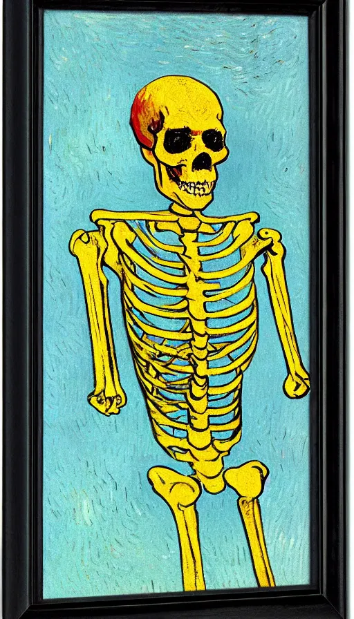 Prompt: portrait of a skeleton sailor by Van Gogh
