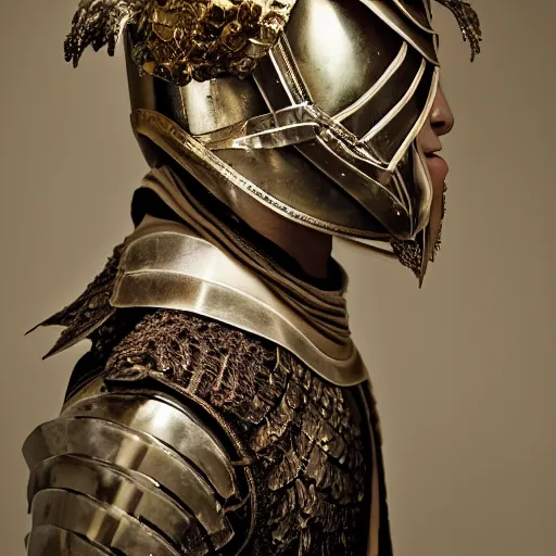 Image similar to a portrait of a beautiful young male wearing an alexander mcqueen armor made of wax , photographed by andrew thomas huang, artistic