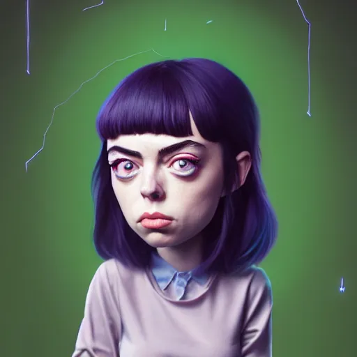 Prompt: an epic chibi comic book style portrait painting of aubrey plaza billie eilish billie idol, character design by mark ryden and pixar and hayao miyazaki, unreal 5, daz, hyperrealistic, octane render, cosplay, dynamic lighting, intricate detail, harvest fall vibrancy, cinematic