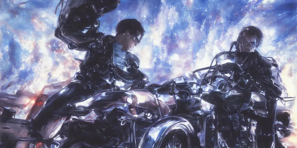 Prompt: terminator ; the most beautiful painting in the world ; by makoto shinkai