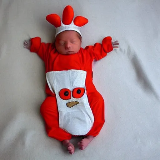 Image similar to cute newborn chicken dressed as an inmate