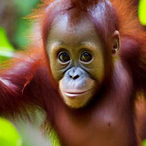 Image similar to portrait of a baby orangutan, cute