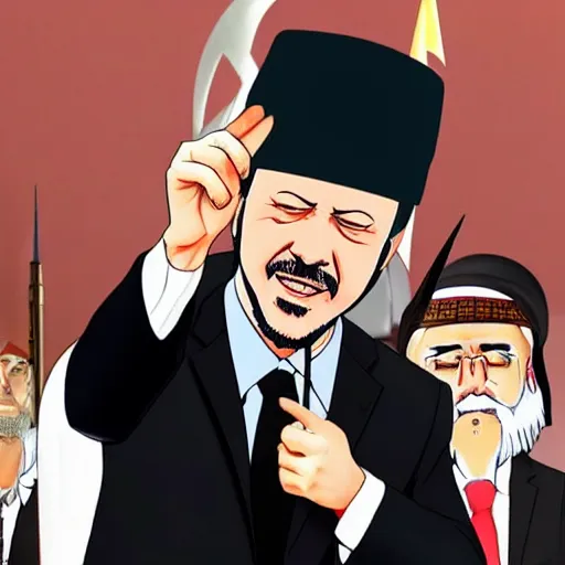 Prompt: recep tayyip erdogan becomes caliph, anime style