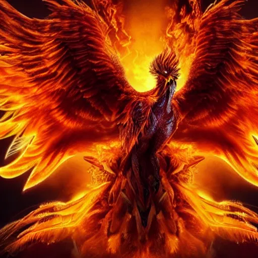 Prompt: hyperdetailed image of a humanoid phoenix with its full body flaming and wings spread and a detailed head and face 8 k extremely detailed hd hyperrealism fiery extremely accurate unbelievably creepy movie studio style