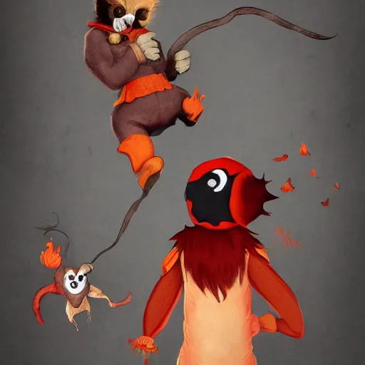 Prompt: flying squirrels fight clowns in the streets, illustration, artstation, concept art, 8 k,