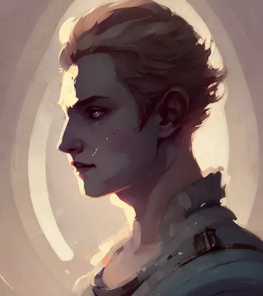 Image similar to portrait of cullen from dragon age with a beautiful woman he loves by atey ghailan, by greg rutkowski, by greg tocchini, by james gilleard, by joe fenton, by kaethe butcher, dynamic lighting, gradient light blue, brown, blonde cream and white color scheme, grunge aesthetic