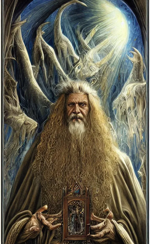 Prompt: the hierophant portrait by john howe, lord of the rings fantasy art, traditional painting, highly detailed