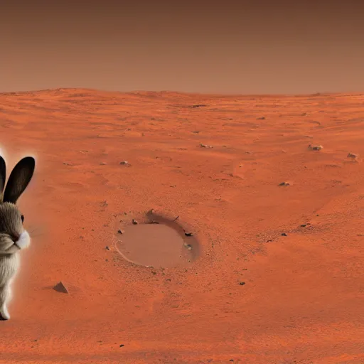 Image similar to cute bunny crossing a portal on mars, photorealistic, 4K