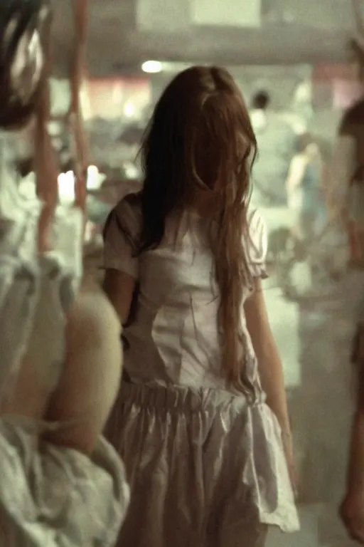 Image similar to a girl merge with parasite monster, still shot from movie