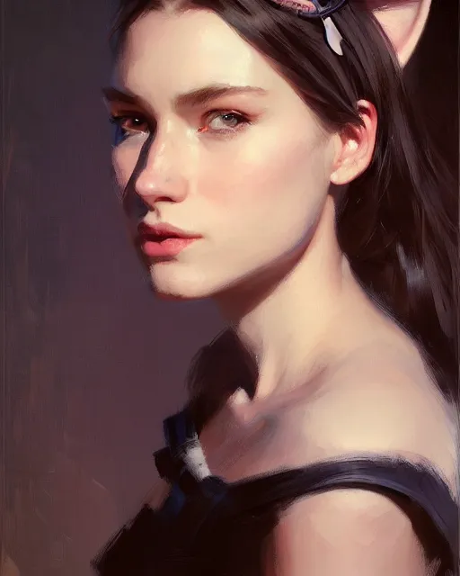 Image similar to a potrait of a girl with cat ears, fine details. night setting. realistic shaded lighting poster by craig mullism, artgerm, jeremy lipkin and michael garmash, unreal engine, radiant light, detailed and intricate environment, digital art, trending on art station