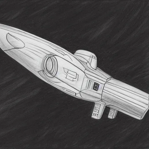 Image similar to black - and - white pencil drawing of a spaceship