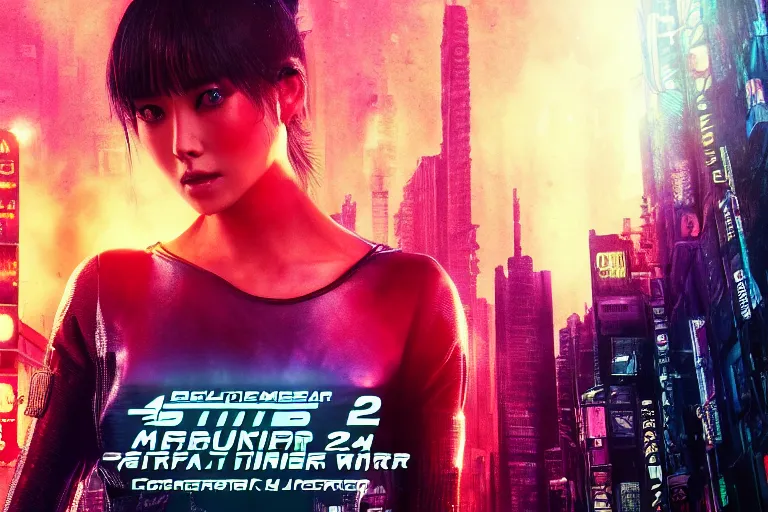 Image similar to 4 k remaster extremely detailed cinematic movie still from blade runner 2 0 4 9 of a japanese cyborg warrior princess in the street, megabuildings, face by artgerm, cyber noir, bokeh, denis villeneuve, rich colors, night, road