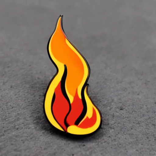 Image similar to a diamond enamel pin depicting a minimalistic clean illustration fire flames warning label, smooth curves