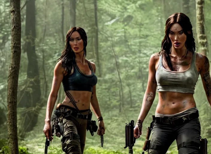 Prompt: film still of!!!! megan fox!!! as lara croft in new tomb raider movie, 8 k