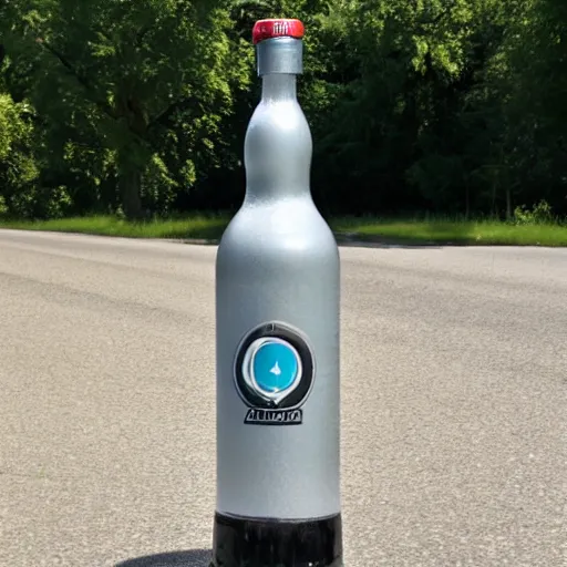 Image similar to symmetrical photo of bottle standing on asphalte