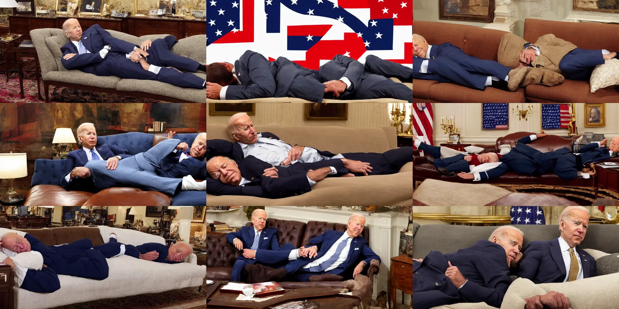 Prompt: Joe Biden sleeping on a couch shaped like the United States of America.