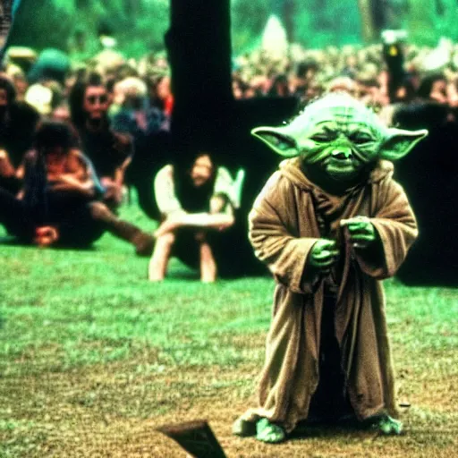 Image similar to yoda performing at woodstock