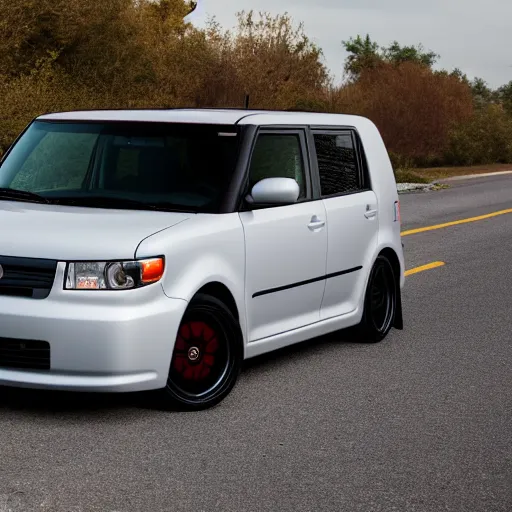 Prompt: 2006 Scion xB on fire, Canon EOS R3, f/1.4, ISO 200, 1/160s, 8K, RAW, unedited, symmetrical balance, in-frame