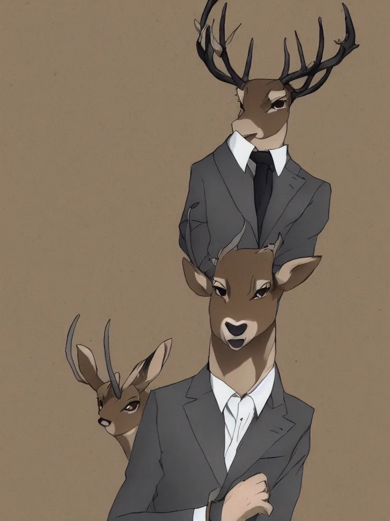 Prompt: a portrait of a male deer in suit, IN THE STYLE OF ANIME