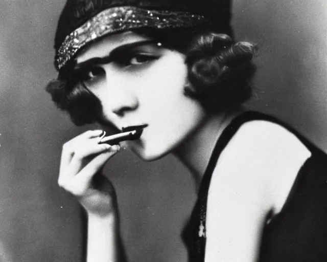 Image similar to 1 9 2 0 s photo of a flapper girl smoking a juul ecig