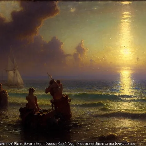 Image similar to point of view of botom of the ocean looking up, see fishes, the milk way, night time, midnight, no sunlight. highly detailed painting by gaston bussiere, greg rutkowski 8 k